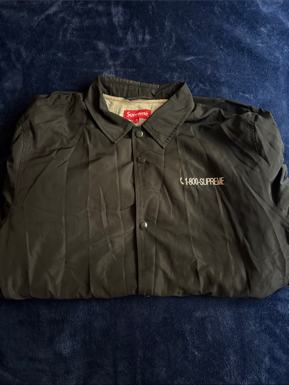 Supreme Black Coach Jacket with White 1-800-SUPREME Embroidery